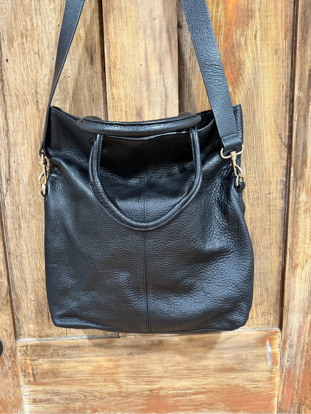 Halston Heritage Black Pebbled Leather Shoulder Tote